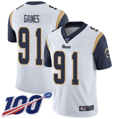 Los Angeles Rams Limited White Men Greg Gaines Road Jersey NFL Football #91 100th Season Vapor Untouchable